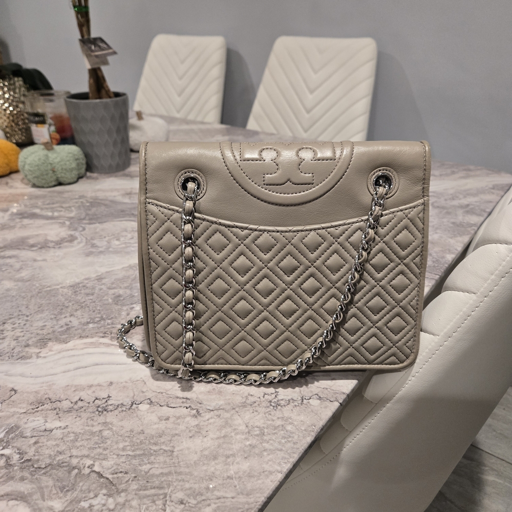 Tory Burch Taupe Quilted Shoulder Bag